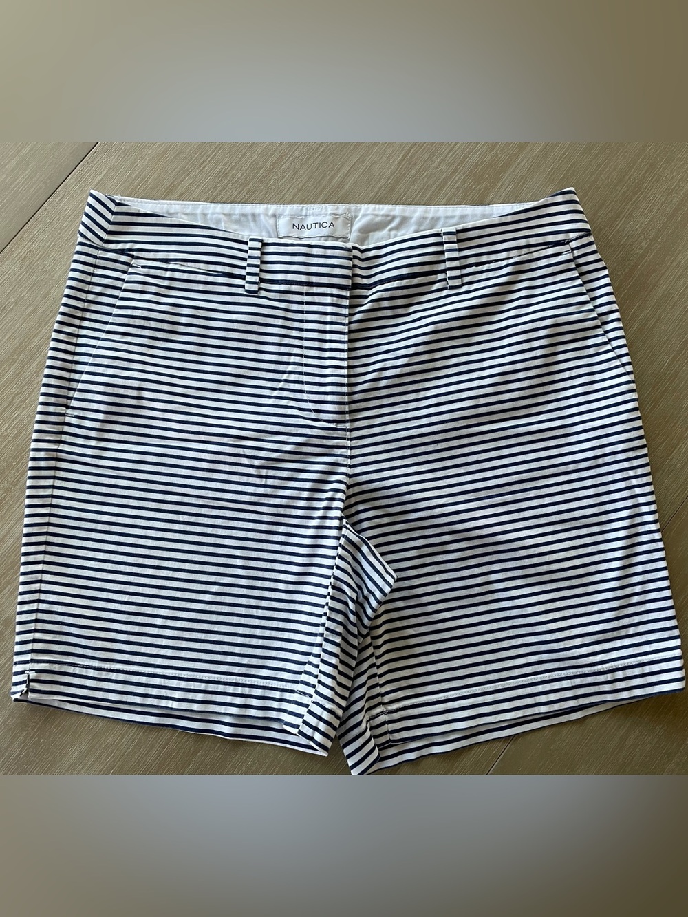 Nautica Women's White and Navy Striped Bermuda Shorts Summer Resort Beach
